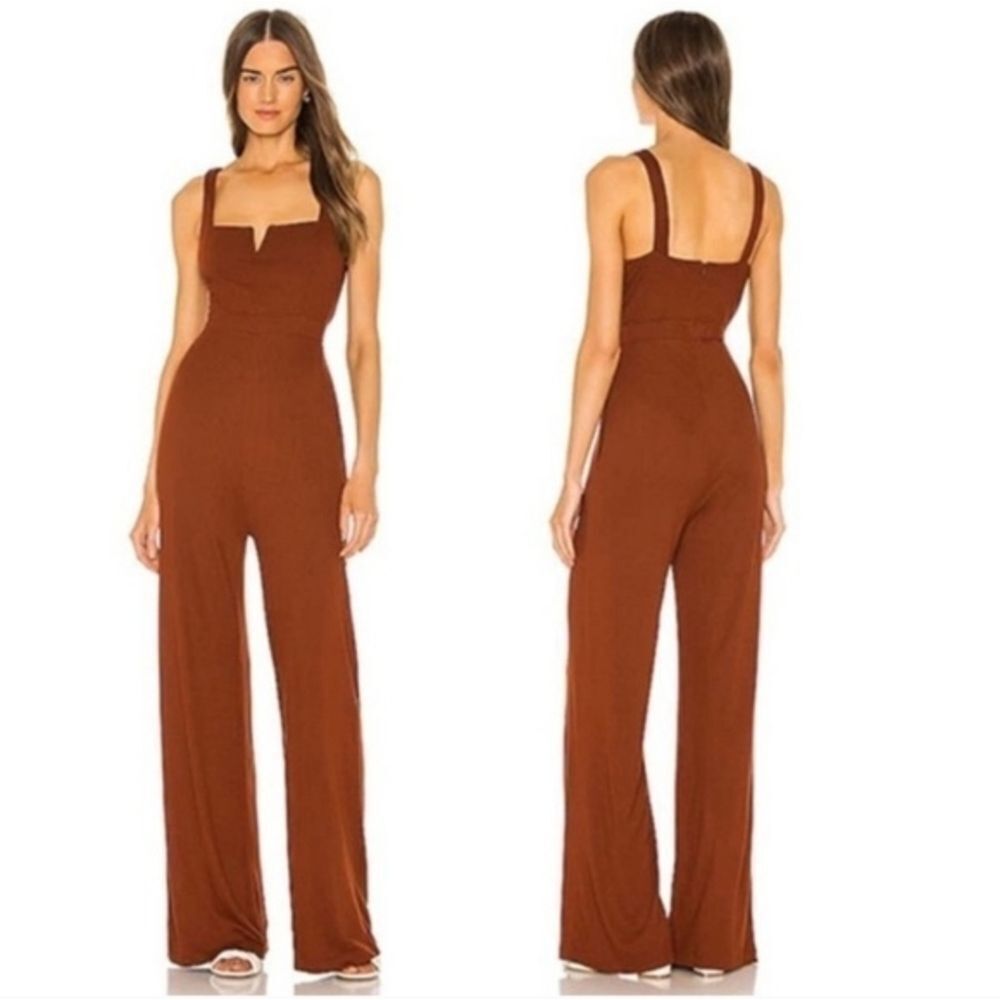 L*Space Selena Wide Leg Ribbed Jumpsuit Tobacco Size M